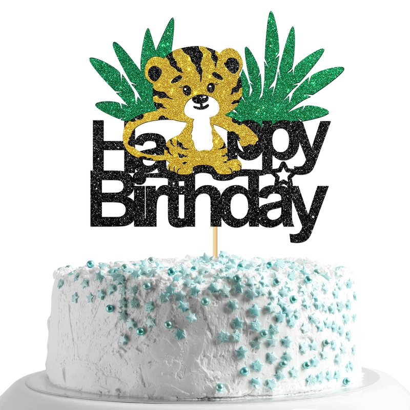 Monmon & Craft Tiger Happy Birthday Cake Topper/Baby Children 1St Birthday Zoo Cake Decor/Baby Shower/Wild Animal Theme Birthday