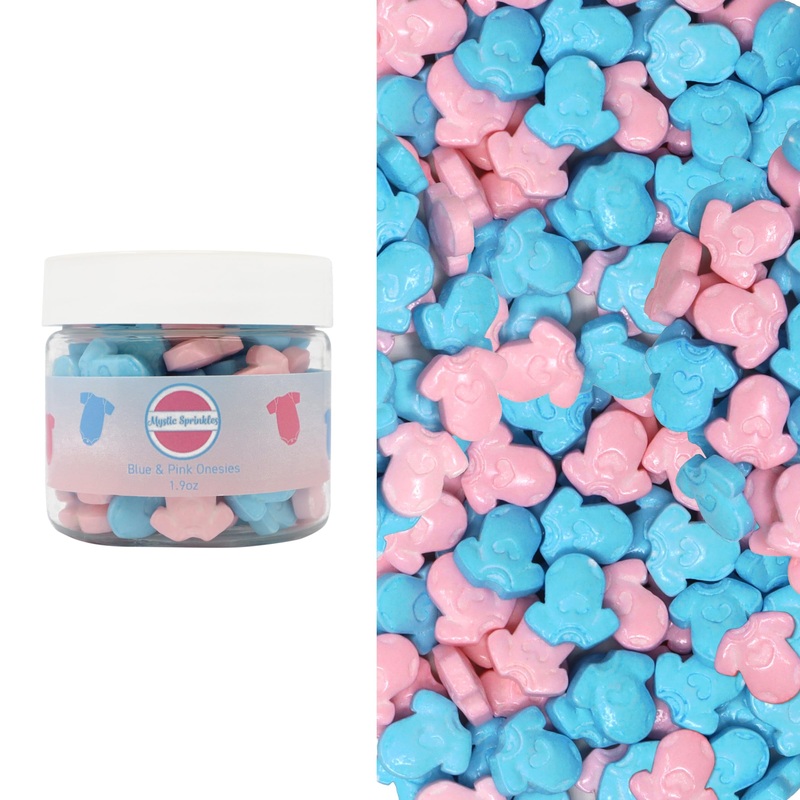 Mystic Sprinkles Baby Shower Themed Candy Shapes Sprinkles (Blue & Pink Onesies, 2Oz Jar)