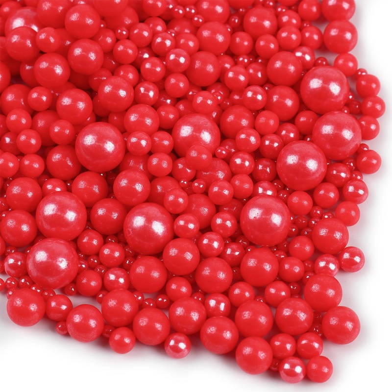Red Sprinkles For Cake Decorating, Toppings Cake Decorations 3.5 Ounce, Edible Sugar Pearls Mixing Sizes For Cupcake Topper, Coo