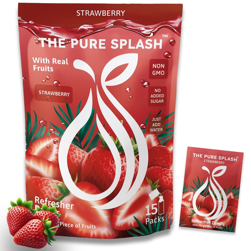 Refresher Drink Strawberry Splash – Natural Strawberry Mix With Real Fruit Pieces – Zero Sugar, Low-Calorie, Non-Gmo – Hydrate B
