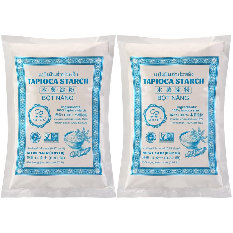 Soeos Tapioca Flour Starch, 14 Ounce (Pack Of 2), All Natural Tapioca Starch For Baking, Cooking & Boba Pearls, Thickens And Enh