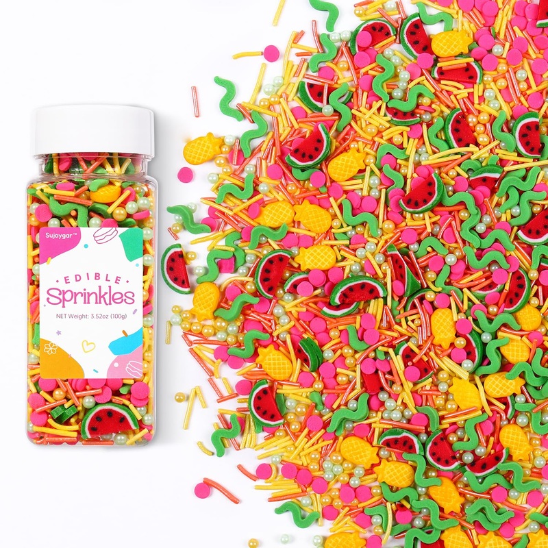 Summer Sprinkles Mix | Sprinkles For Cake Decorating | Watermelon Pineapple | Cupcake Toppers | Ice Cream | Cookie | Fancy Candy