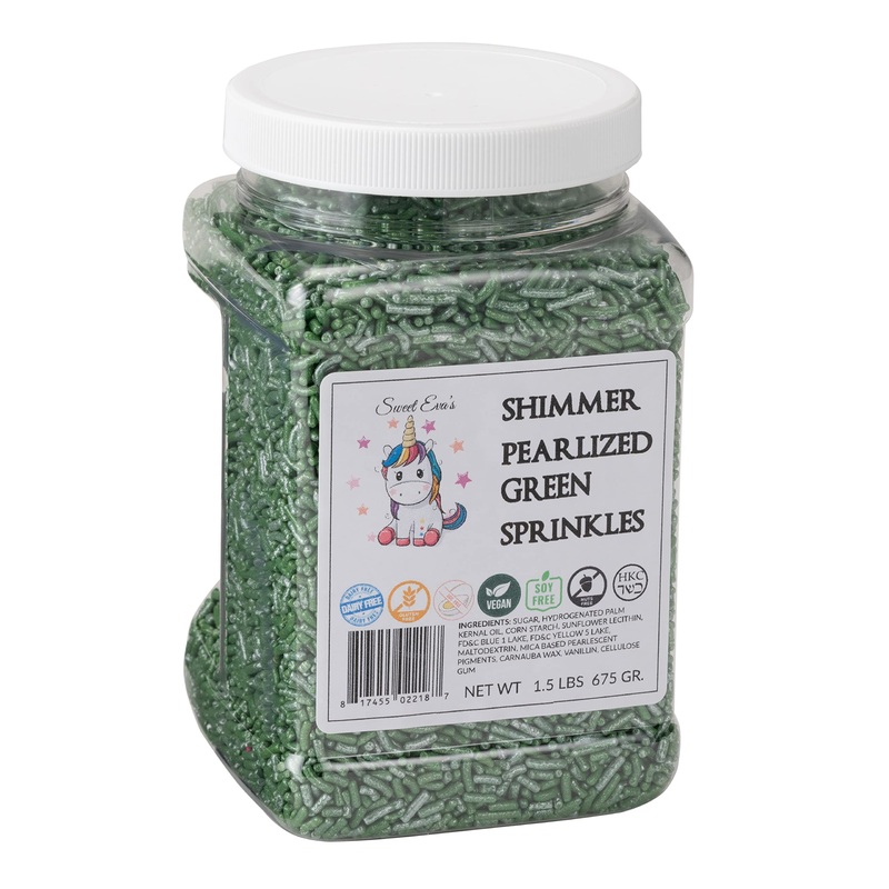 Sweet Evas Shimmer Pearlized Green Sprinkles-Jimmies,Cupcakes,Cookies,Cakes,Decorating,Baking,Topper,Nut Free, Gluten Free, Soy