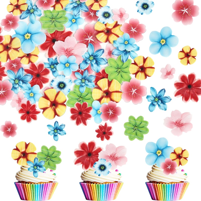 72 Pcs Edible Flowers Cupcake Toppers Edible Wedding Engagement Flowers Cupcake Decorations Wafer Paper Flowers Cupcake Picks Fo