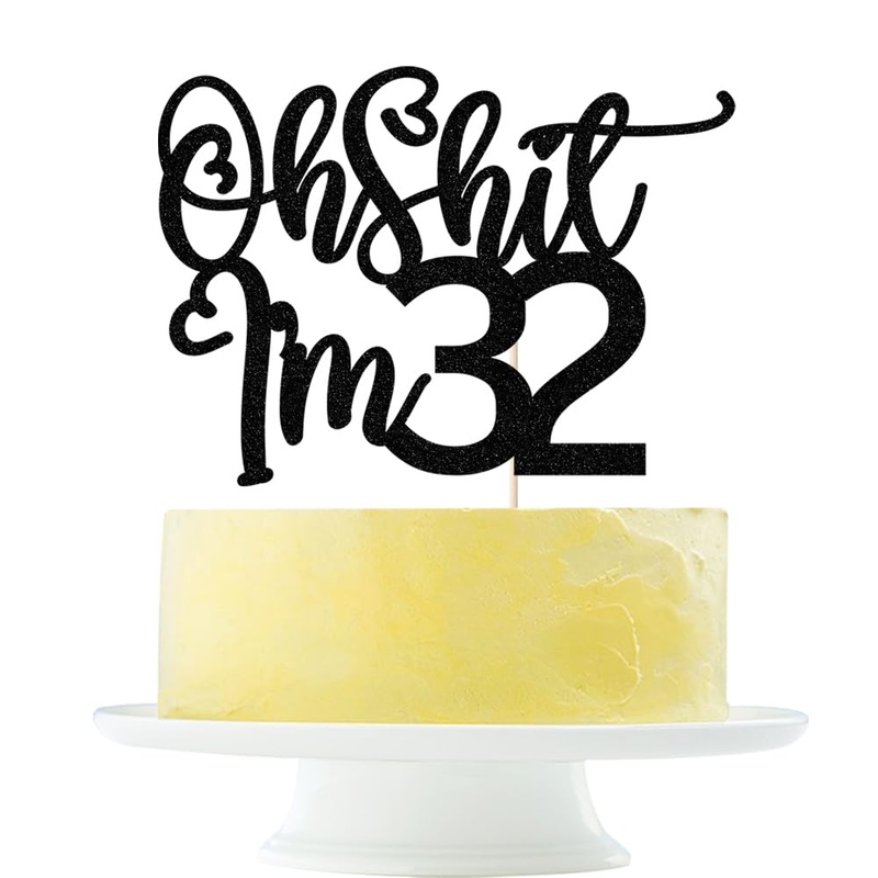 Black Flash Oh Shit I’M 32 Cake Topper, Happy 32Th Birthday/Cheers To 32 Years/Sweet 32, Funny 32Th Birthday Party Decorations S