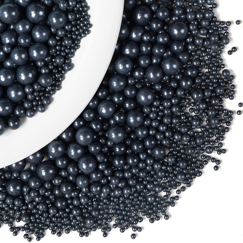 Dazzjoy Edible Black Sugar Sprinkles, Pearl Candy Sprinkles For Cake Decorating, Food Grade, Cupcake Toppers And Black Cake Deco