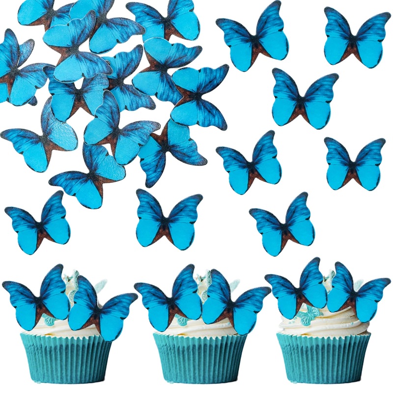 Ephlyn 48Pcs Edible 3D Cute Butterfly Cupcake Toppers For Baby Shower, Bridal Shower, Boys Girls Birthday Party Cake Decorations