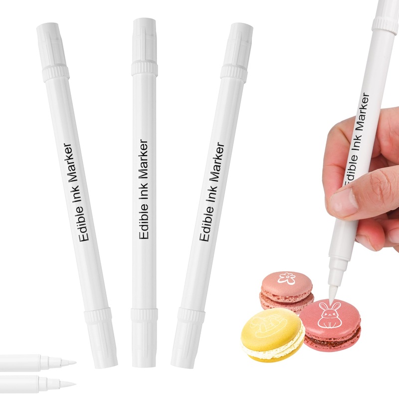 Food Coloring Markers Edible White Ink Pen Double Sided Extra Fine Tip Edible Markers For Fondant Cookie Cake Chocolate Decorati