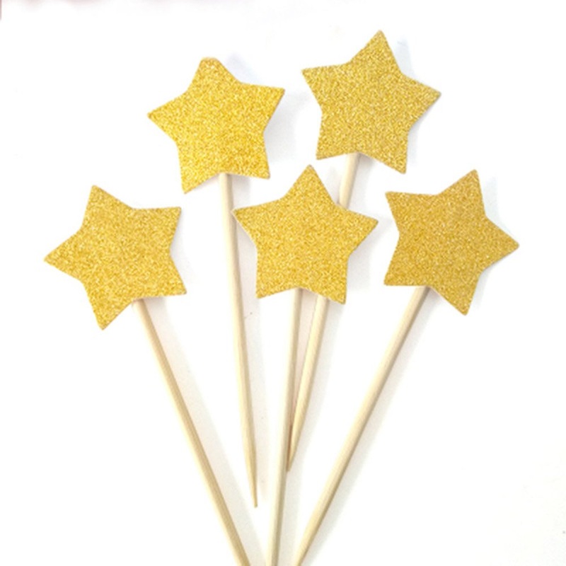 Glitter Little Star Cupcake Toppers Gold Party Cupcake Decorations For Party Dessert Decorations Topper, Pack Of 50