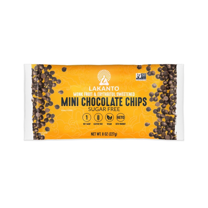 Lakanto Sugar Free Mini Chocolate Chips – Monk Fruit Sweetener And Erythritol, Perfect For Baking, Pancakes, Muffins, Protein Bi