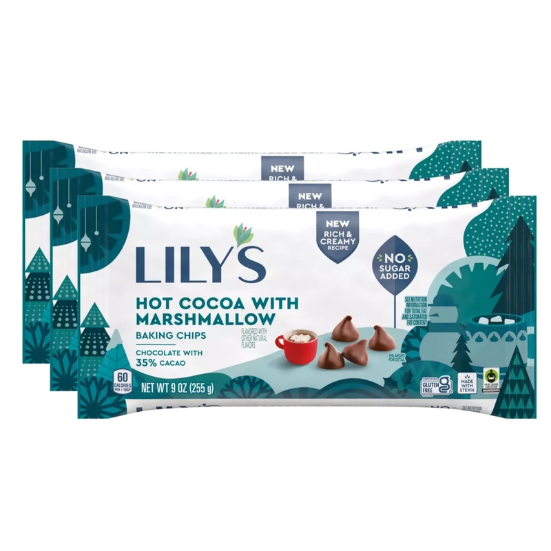 Lily’S Hot Cocoa With Marshmallow Flavor Baking Chips 3 Packs – No Sugar, Low Carb, Rich & Creamy 35% Cacao, Stevia Hot Chocolat